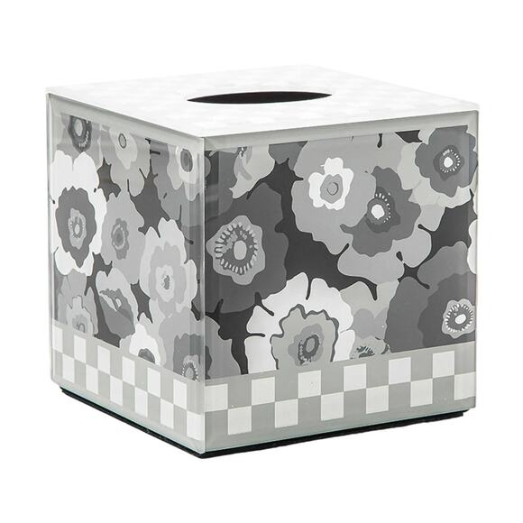 MACKENZIE-CHILDS Grey Always Flowers Boutique Tissues Box Cover In White NEW - Picture 2 of 2
